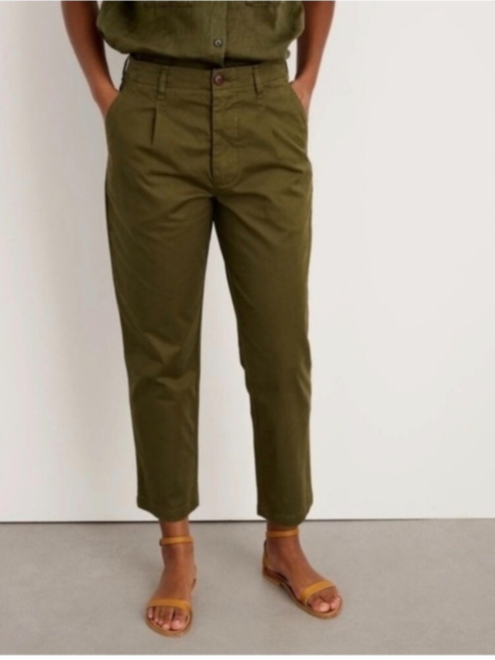 Alex Mill Boy Pleated Chino Pant Olive Green Cropped High Waist SZ  0